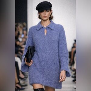 Equipment Femme Cornflower Blue  flare sleeve Oversized Fuzzy Knit Sweater Dress